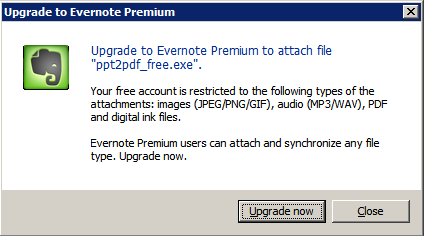 Evernote限制了免费用户添加附件的格式